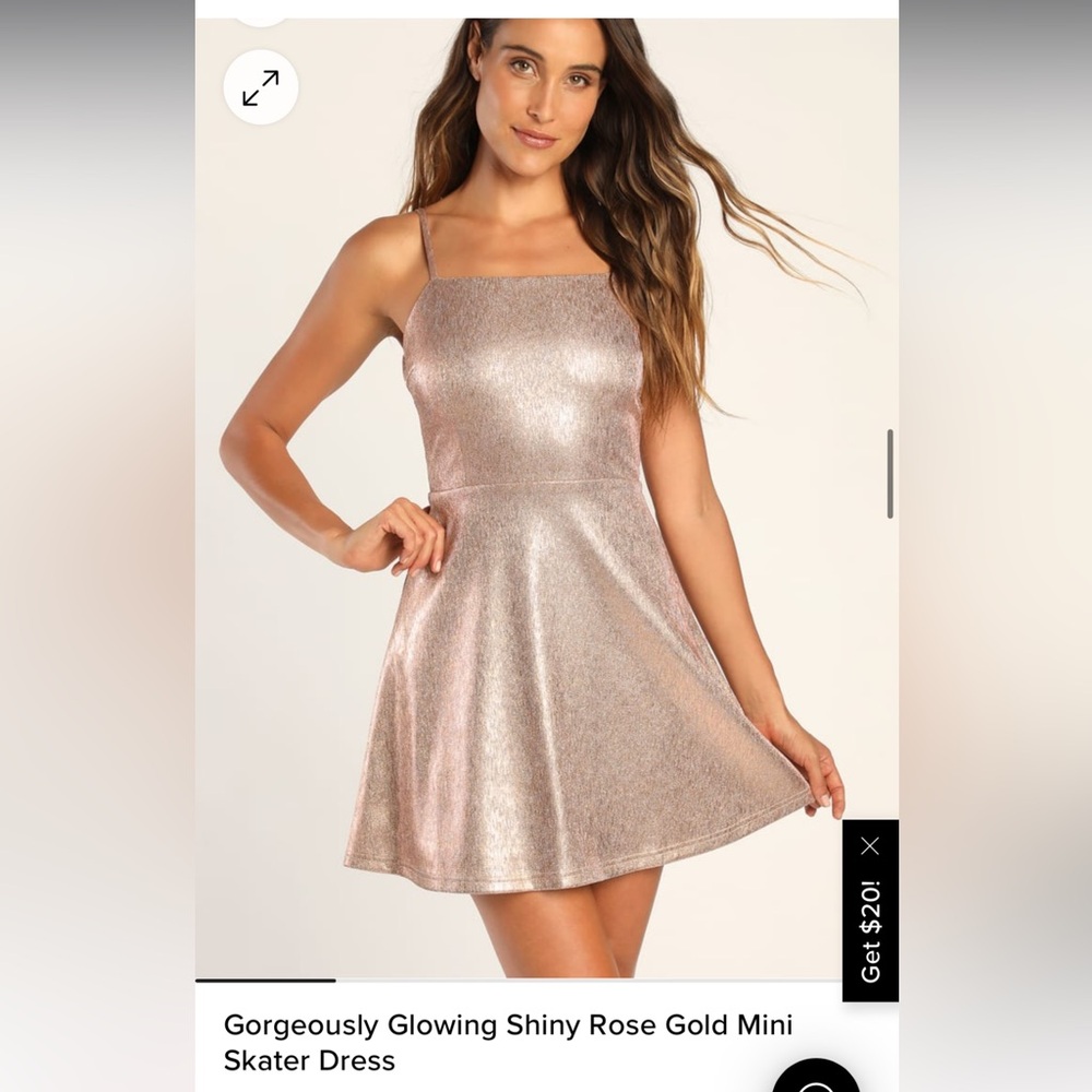 LULU’S- Gorgeously Glowing Shiny Rose Gold Mini Skater Dress - NWT